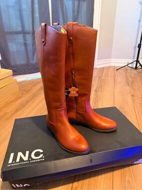 INC International Concepts Women's Tall Riding Boots in Cognac Brown